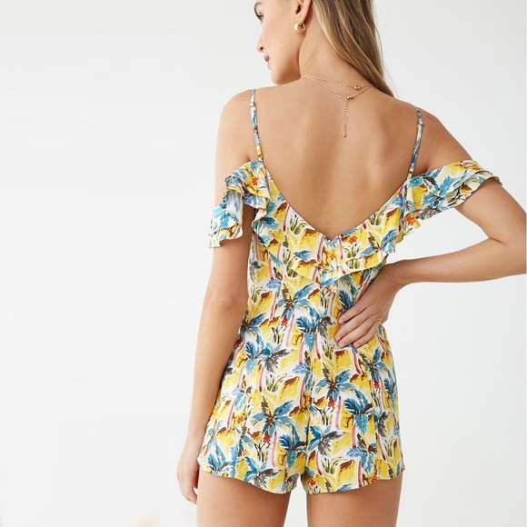 F21 Palm Tree Print Romper - Small - Picture 3 of 3
